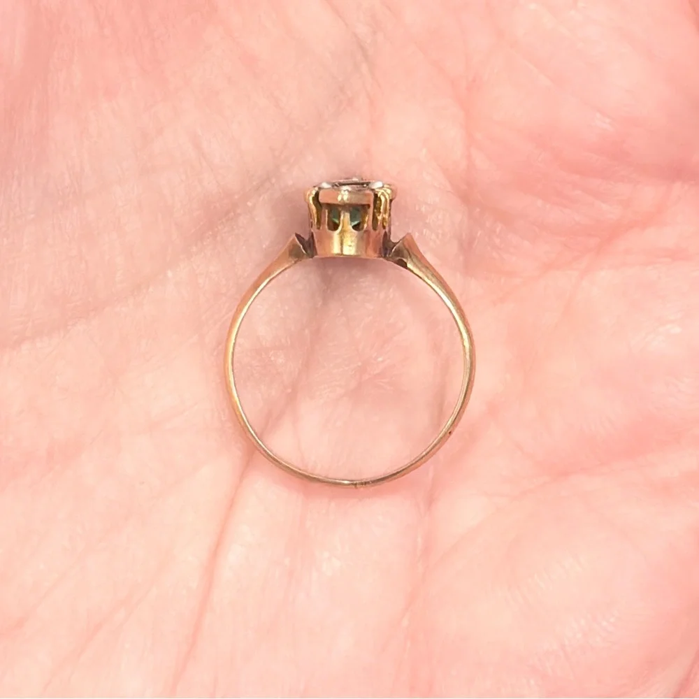 Antique Edwardian 10K Green Ring, Size 5.5, Rose Gold, Navette - Picture 14 of 17